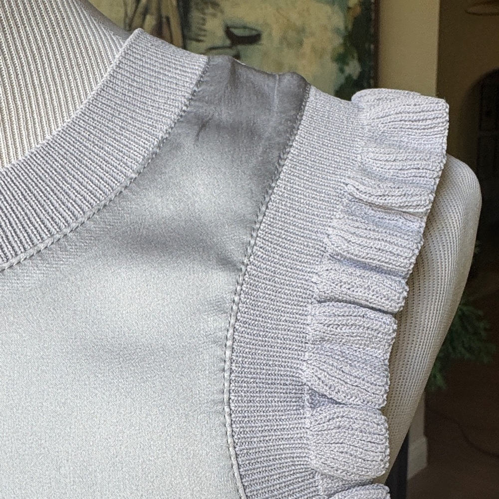 Cinq a Sept Ice Blue Silk Ruffle Trim Shell - Picture 3 of 7